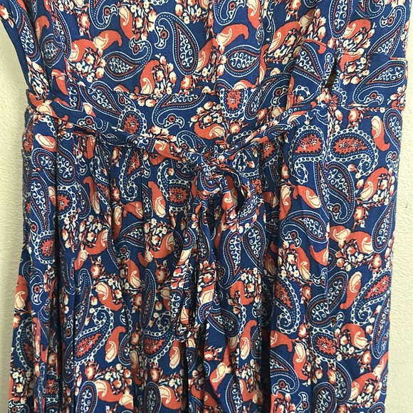 Zesica women blue, orange & cream paisley boho festival maxi wrap dress - Picture 8 of 12